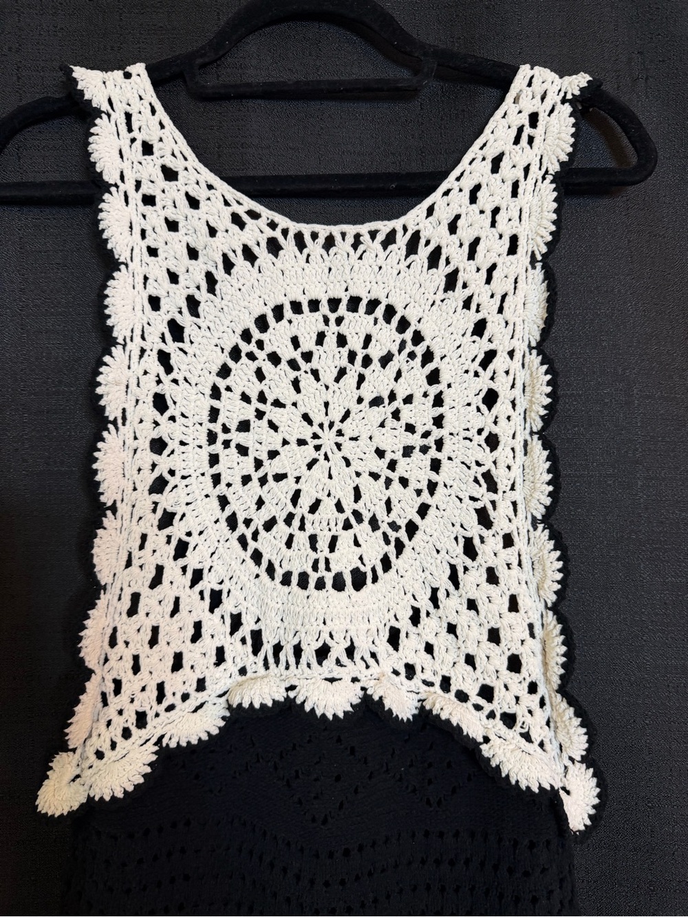 Zara Black Maxi Dress with Cream Crochet Bib - Picture 2 of 5
